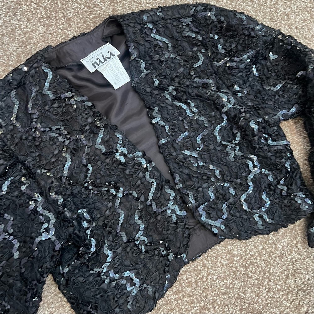 80s vintage black sequin shrug jacket  party jacket - sparkle evening jacket